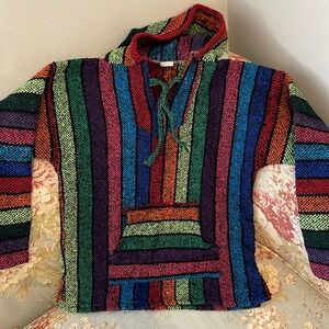 Multicolor Striped Hooded Poncho Sweater - Women